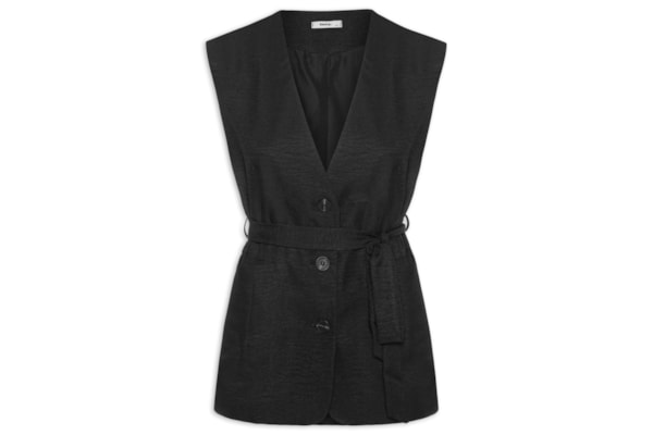 Colete Feminino Decote V Com Faixa - Preto