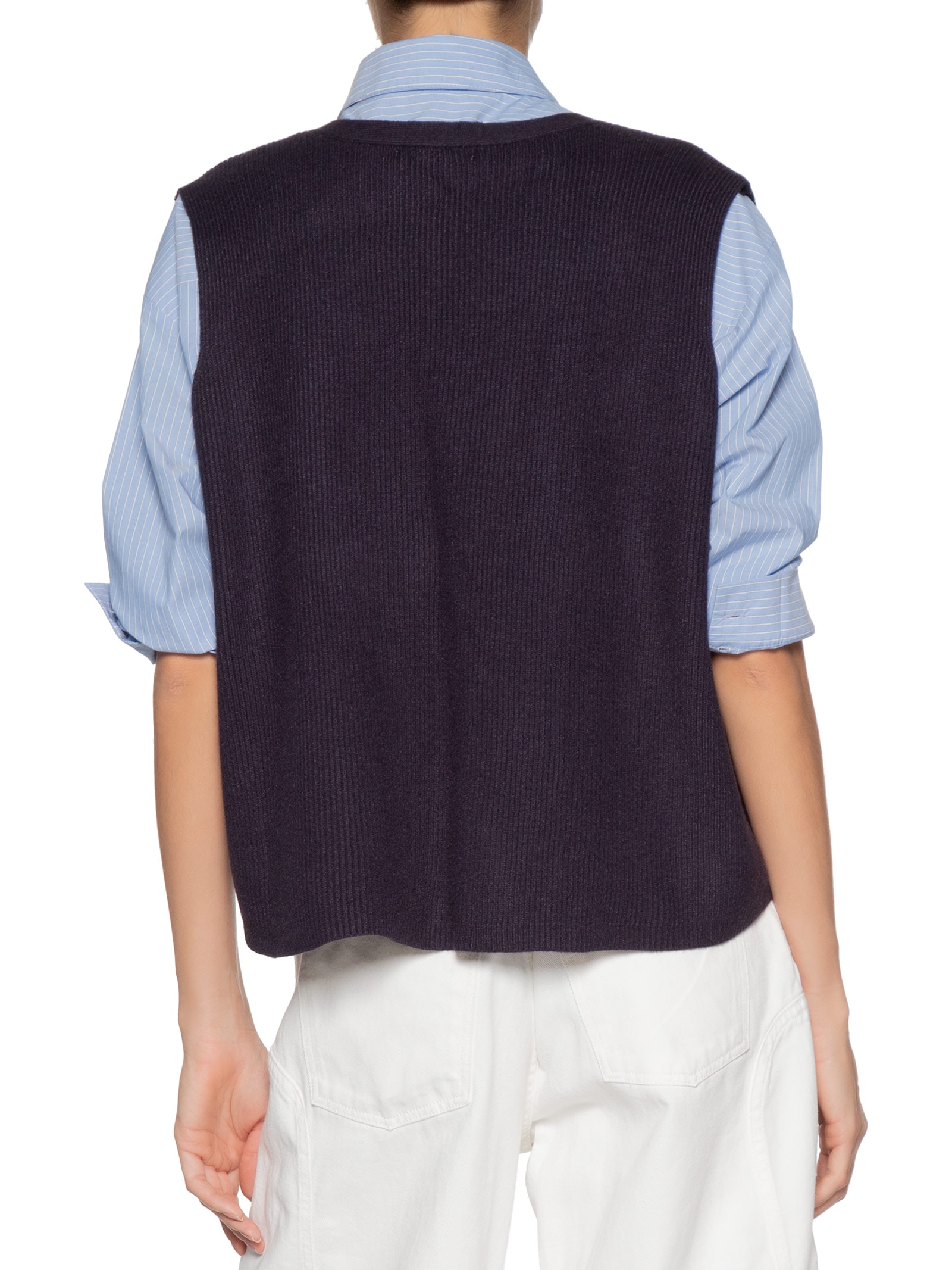 Colete Feminino Decote V Em Tricot Azul '2Essential