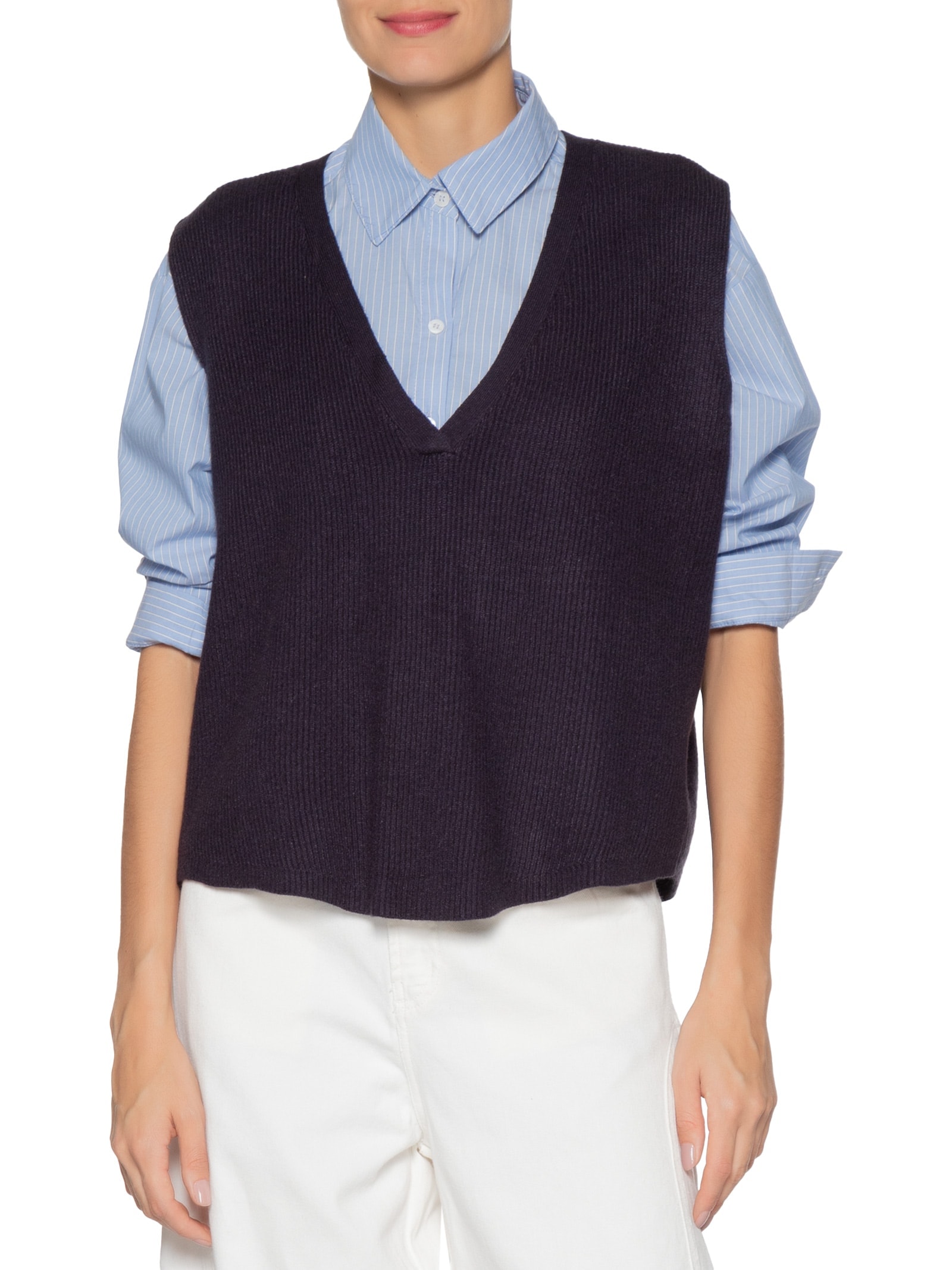 Colete Feminino Decote V Em Tricot Azul '2Essential