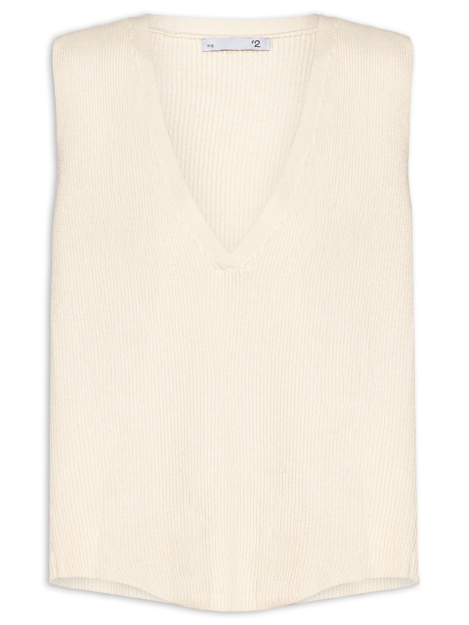 Colete Feminino Decote V Em Tricot Bege '2Essential
