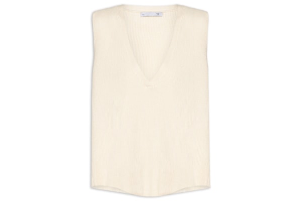 Colete Feminino Decote V Em Tricot - Bege