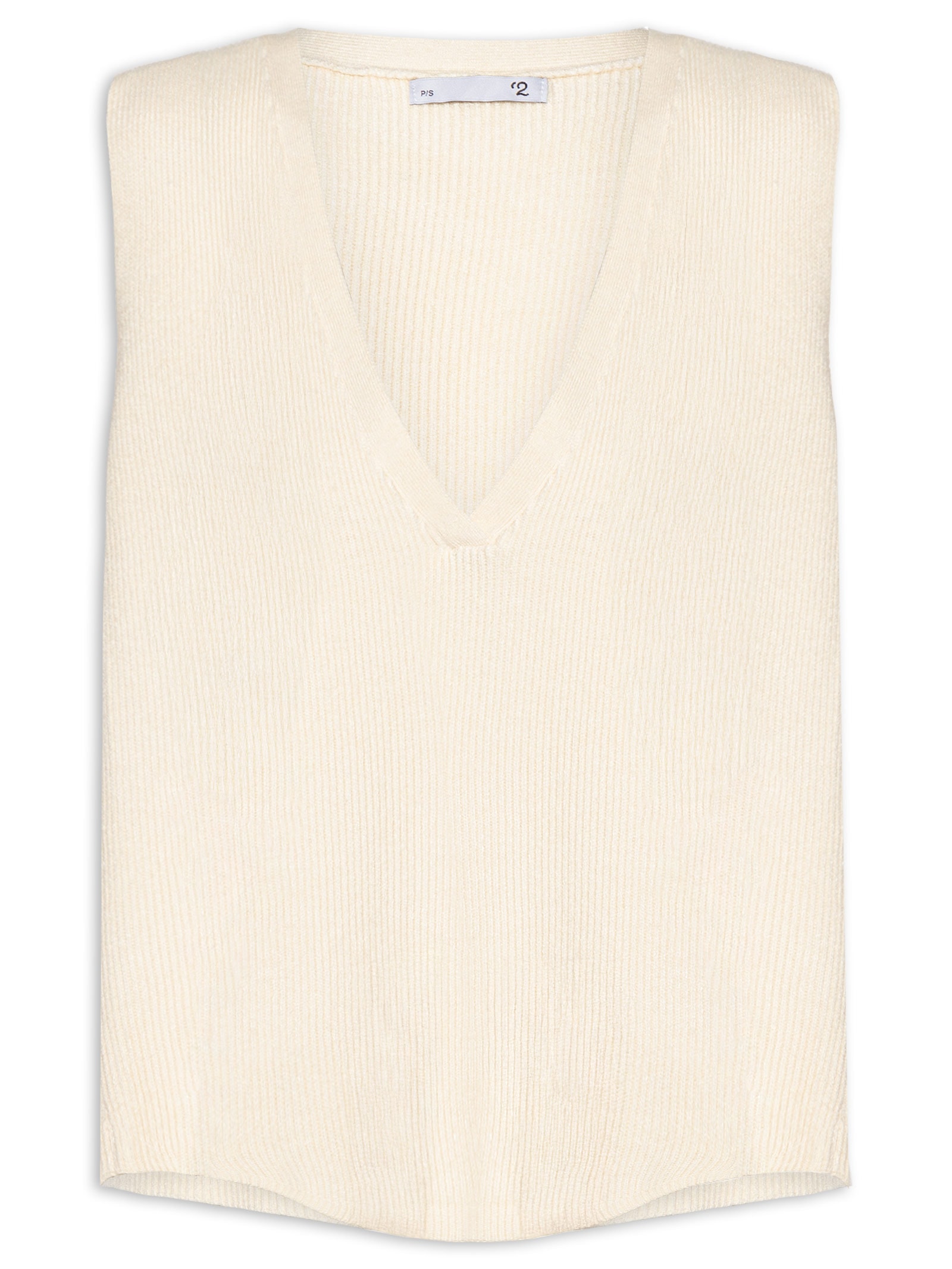 Colete Feminino Decote V Em Tricot Bege '2Essential