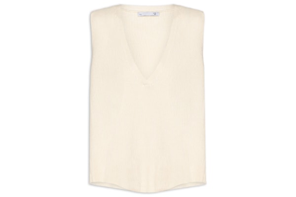 Colete Feminino Decote V Em Tricot - Bege