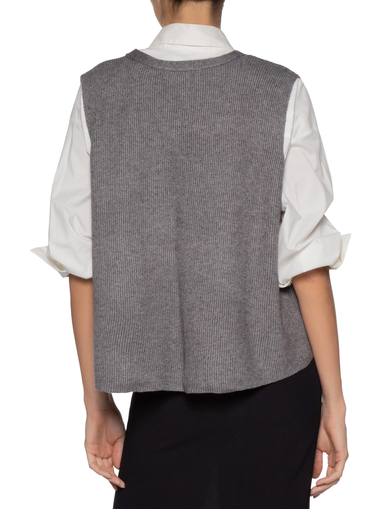 Colete Feminino Decote V Em Tricot Cinza '2Essential