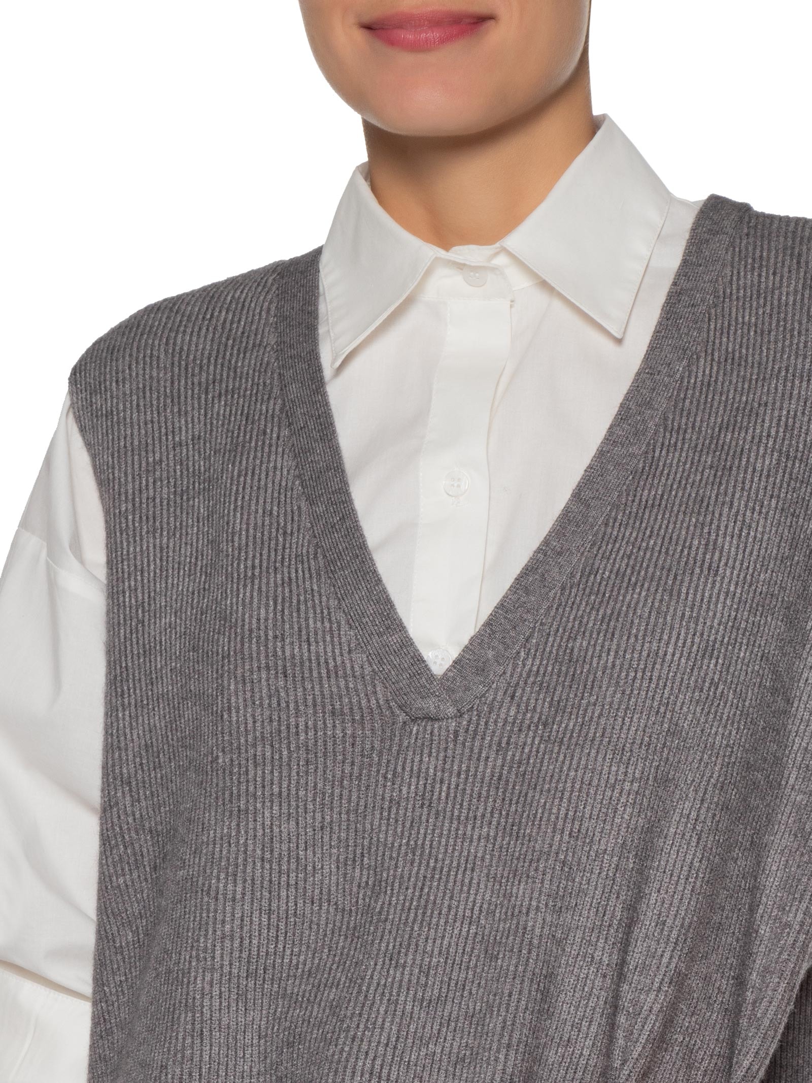 Colete Feminino Decote V Em Tricot Cinza '2Essential