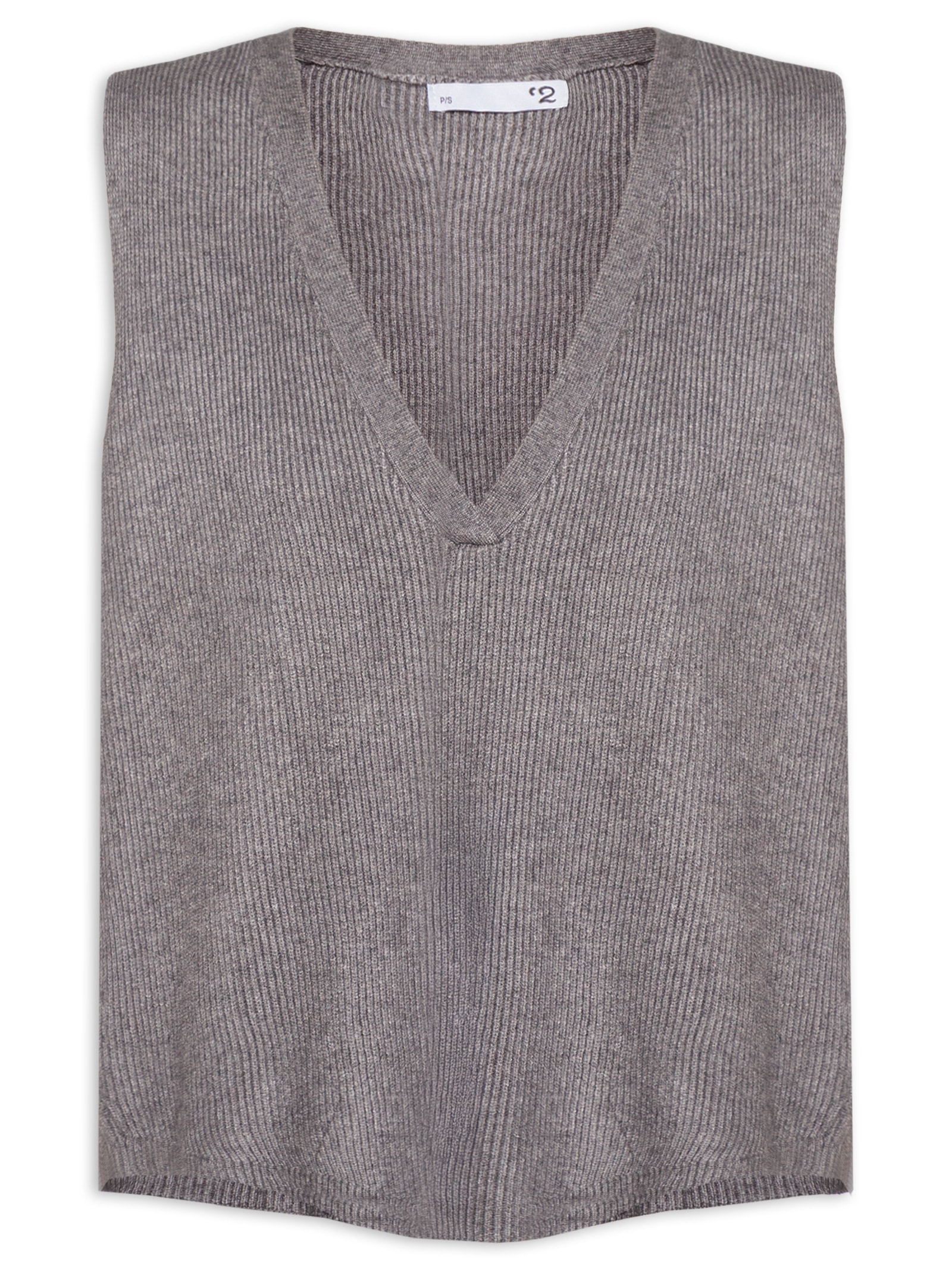 Colete Feminino Decote V Em Tricot Cinza '2Essential