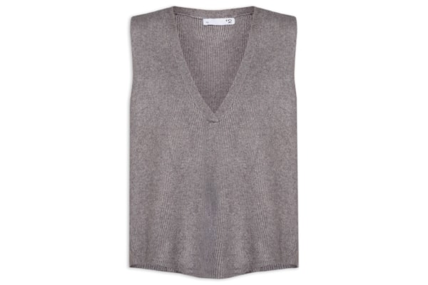 Colete Feminino Decote V Em Tricot - Cinza