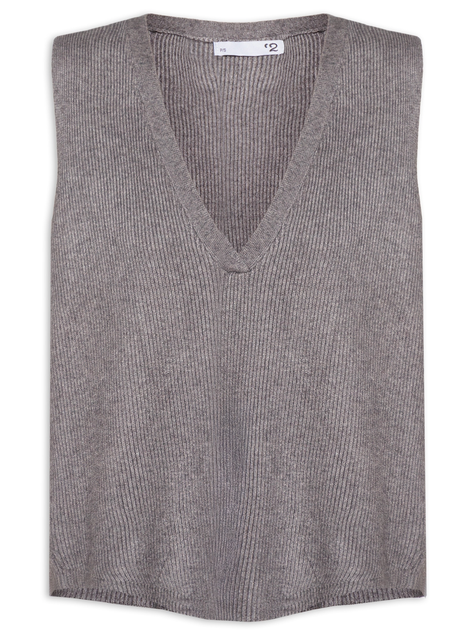Colete Feminino Decote V Em Tricot Cinza '2Essential