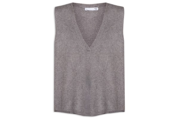 Colete Feminino Decote V Em Tricot - Cinza
