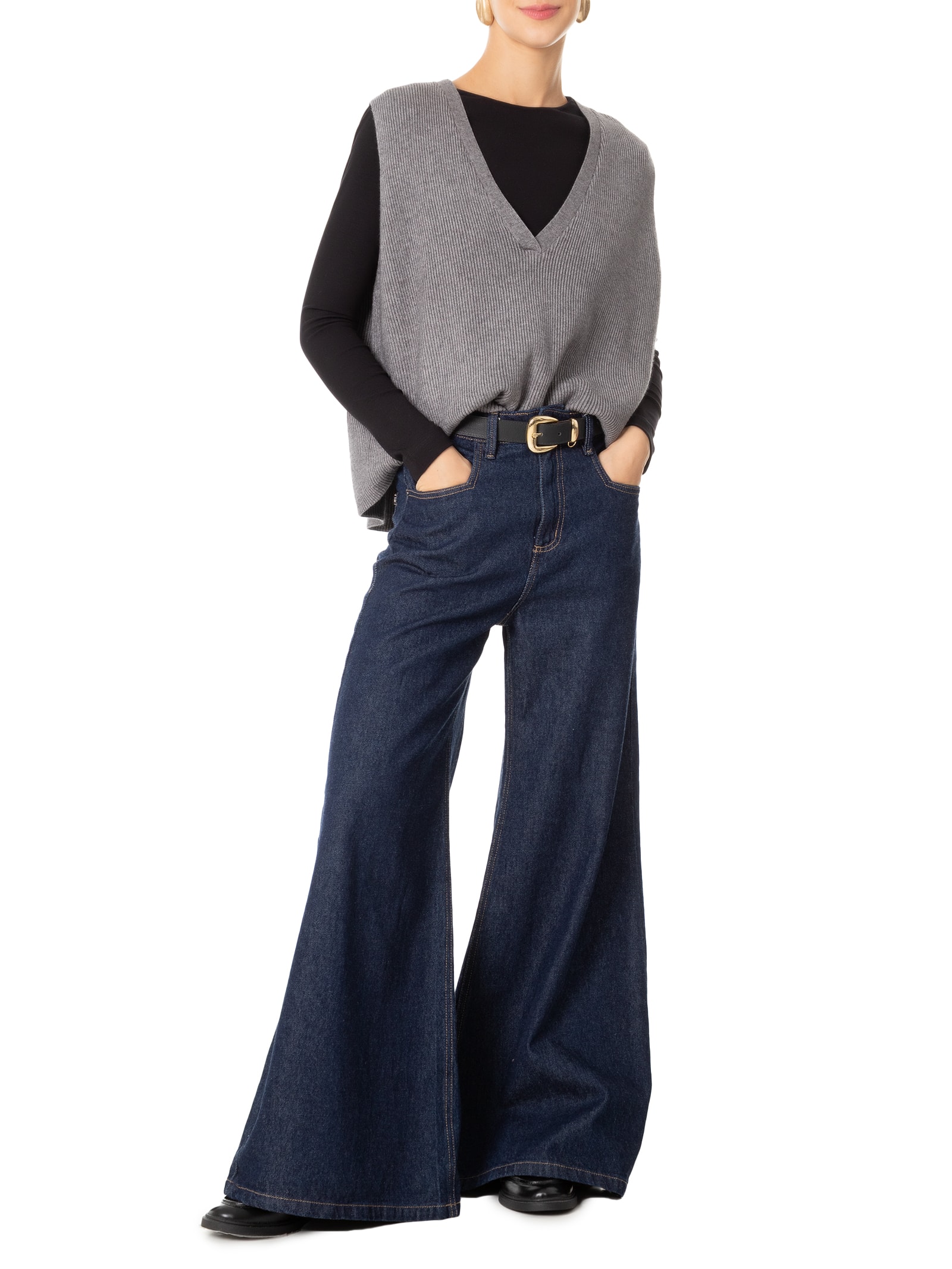 Colete Feminino Decote V Em Tricot Marrom '2Essential