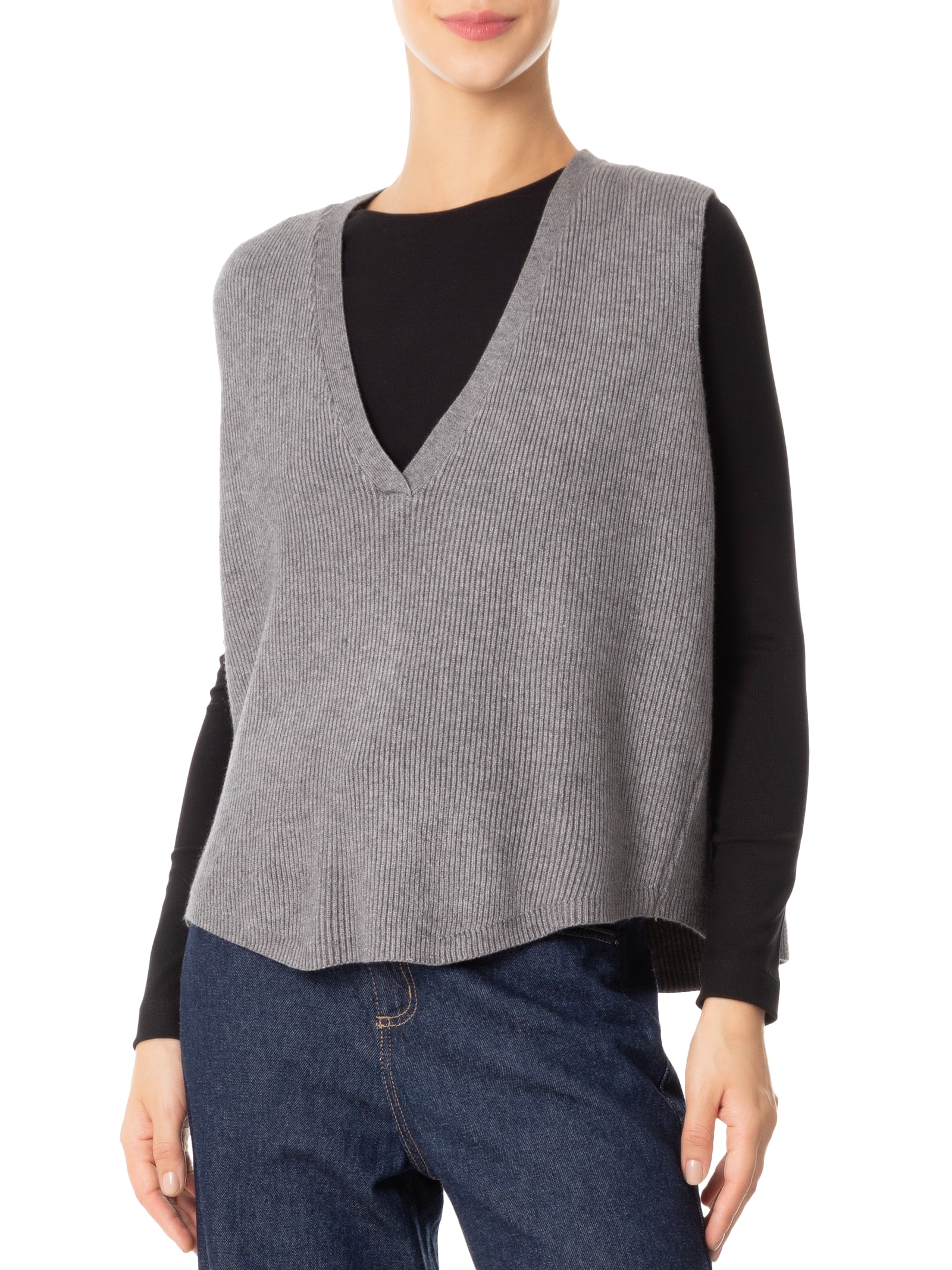 Colete Feminino Decote V Em Tricot Marrom '2Essential