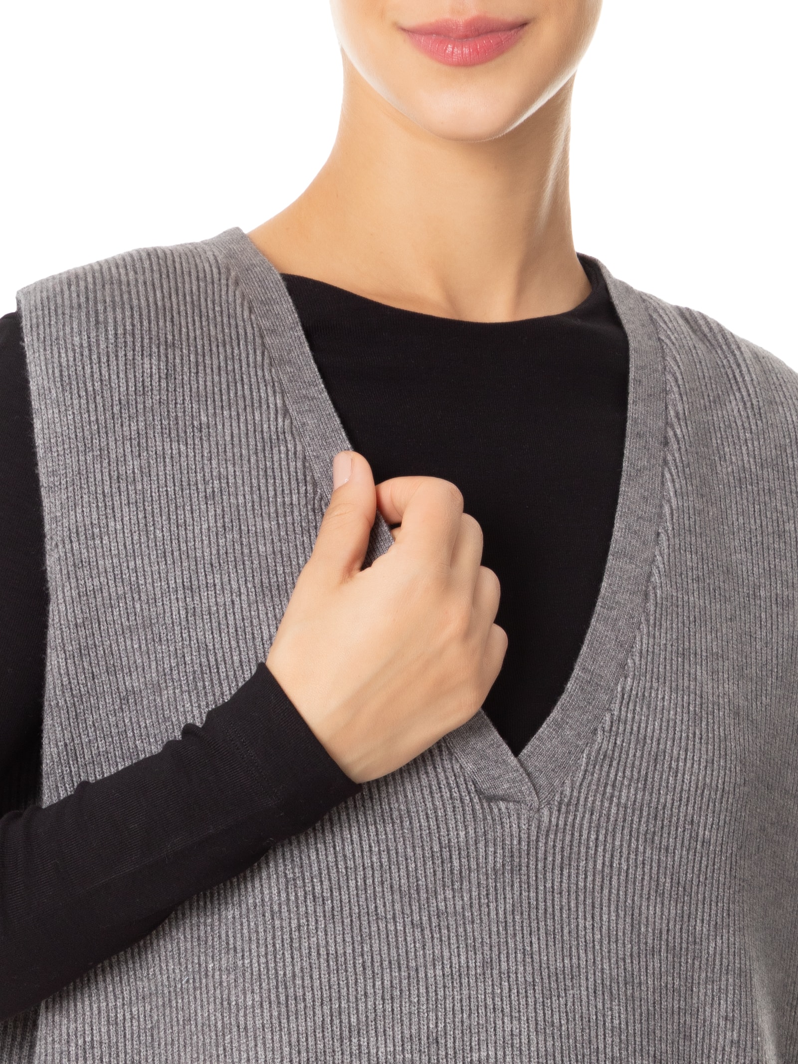 Colete Feminino Decote V Em Tricot Marrom '2Essential