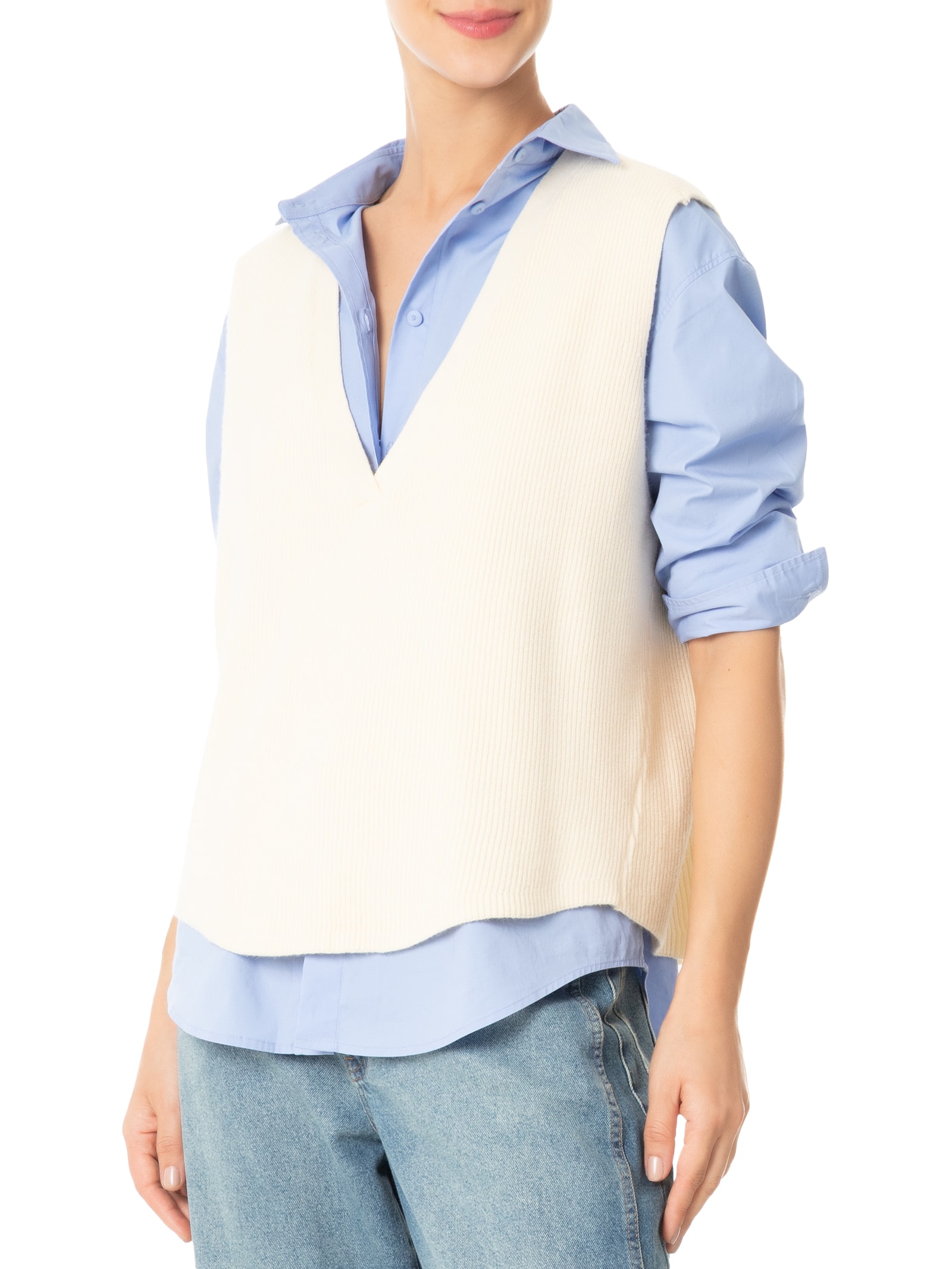 Colete Feminino Decote V Em Tricot Marrom '2Essential