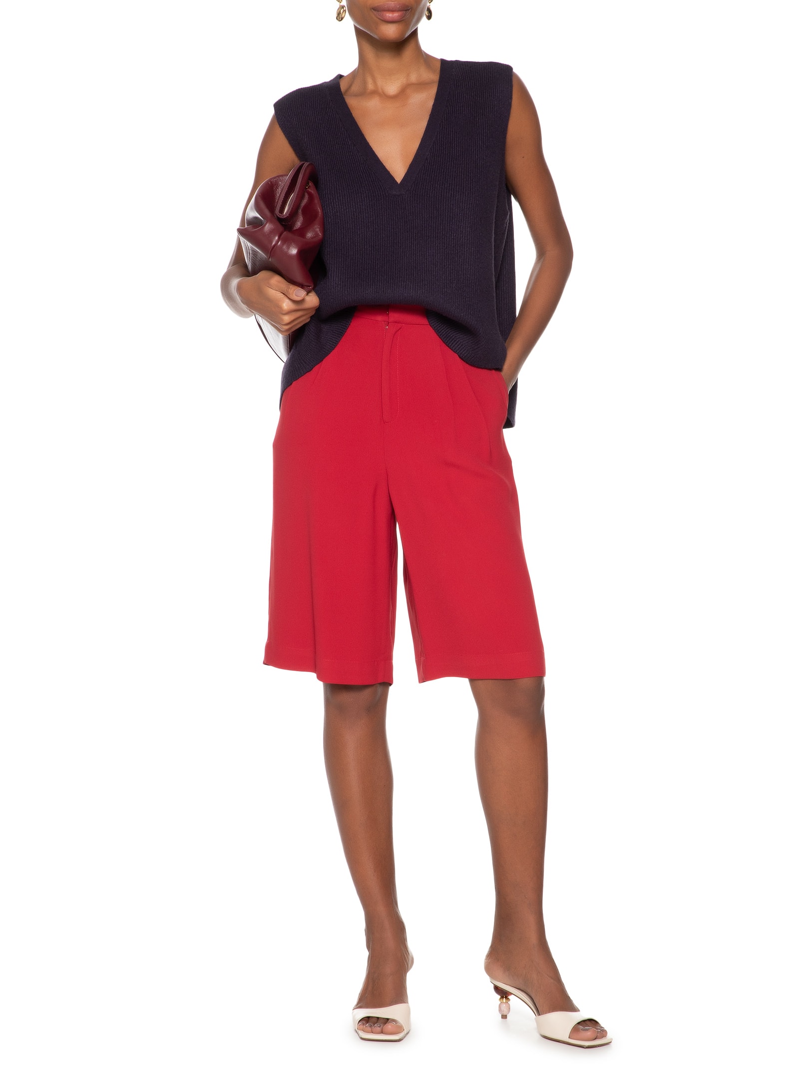 Colete Feminino Decote V Em Tricot Marrom '2Essential