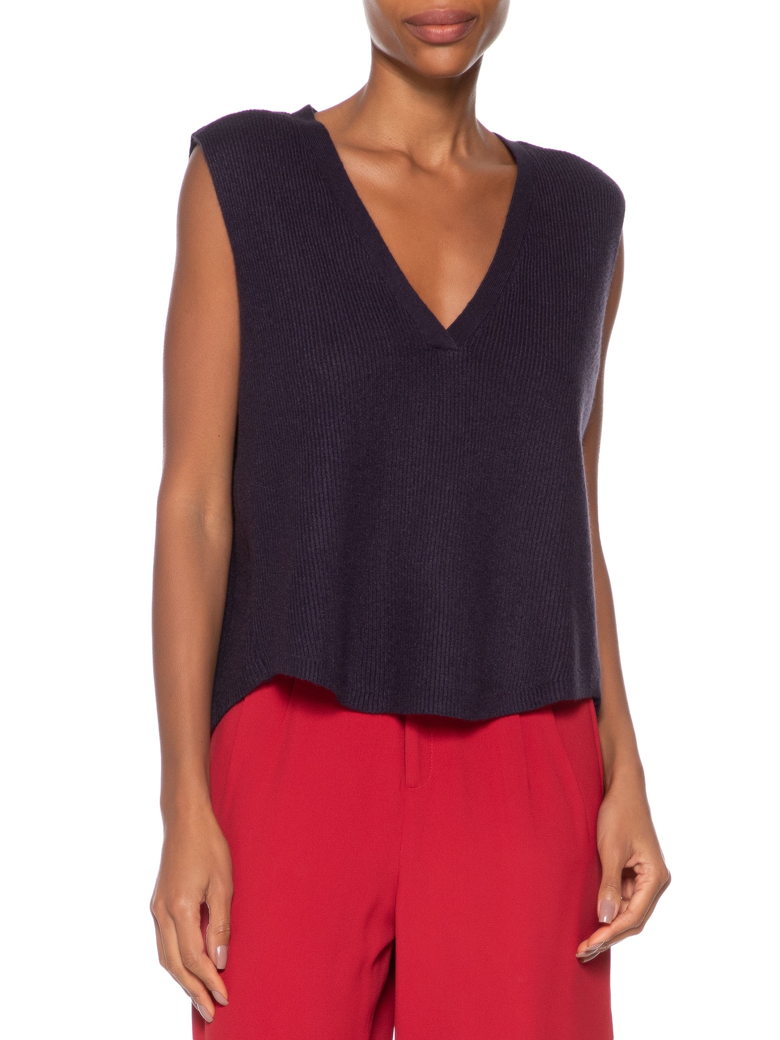 Colete Feminino Decote V Em Tricot Marrom '2Essential