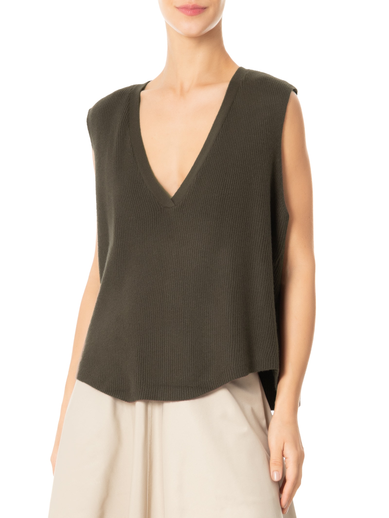 Colete Feminino Decote V Em Tricot Marrom '2Essential