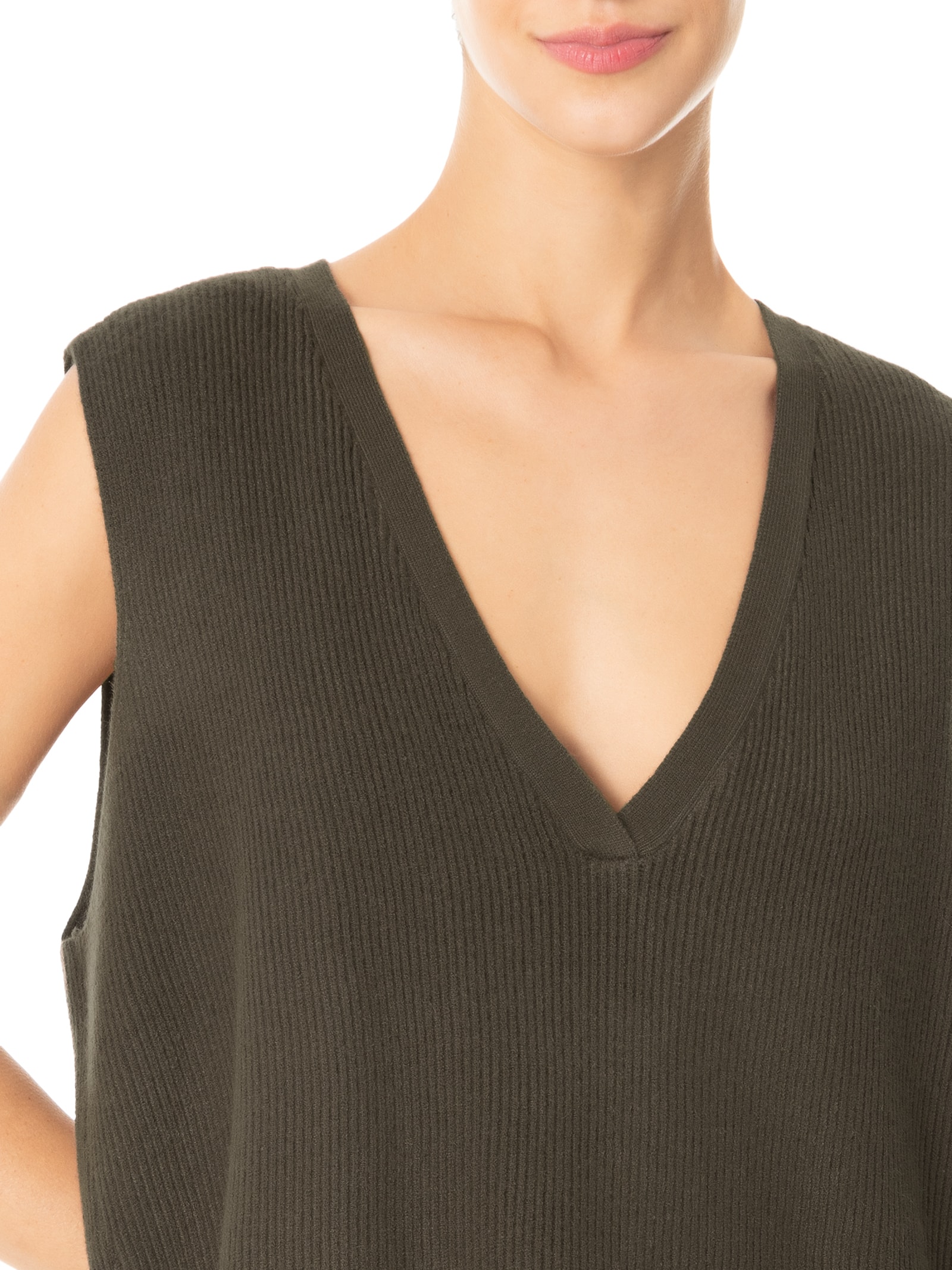 Colete Feminino Decote V Em Tricot Marrom '2Essential