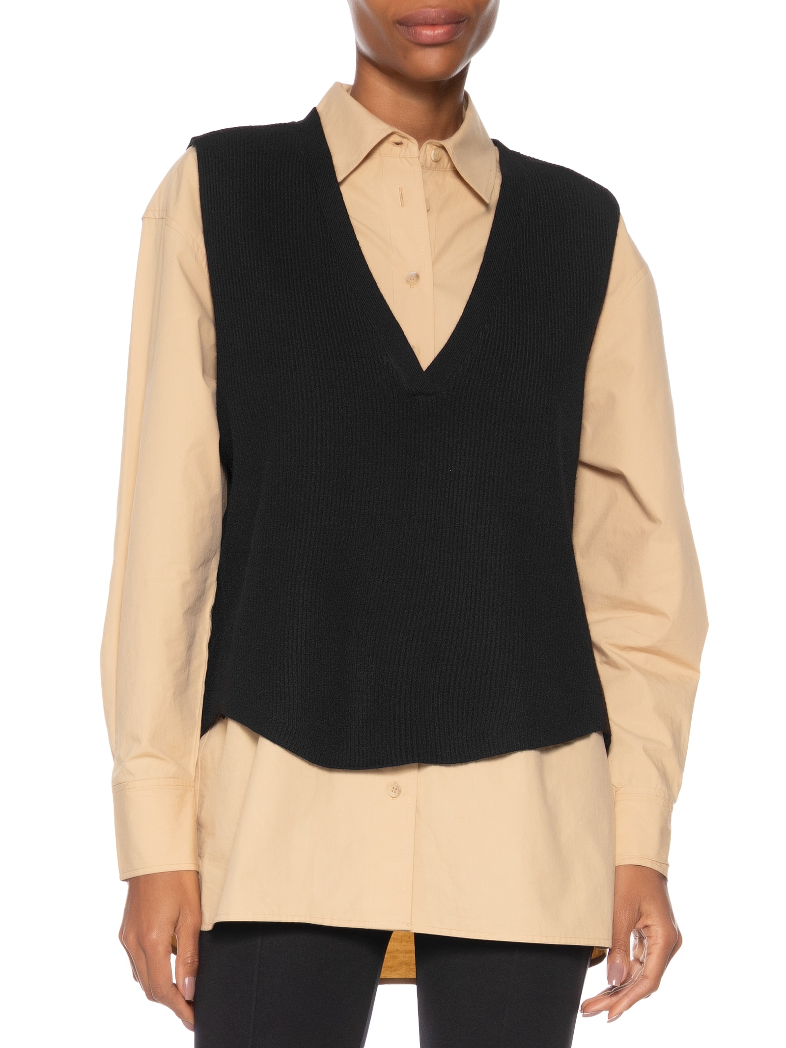 Colete Feminino Decote V Em Tricot Marrom '2Essential
