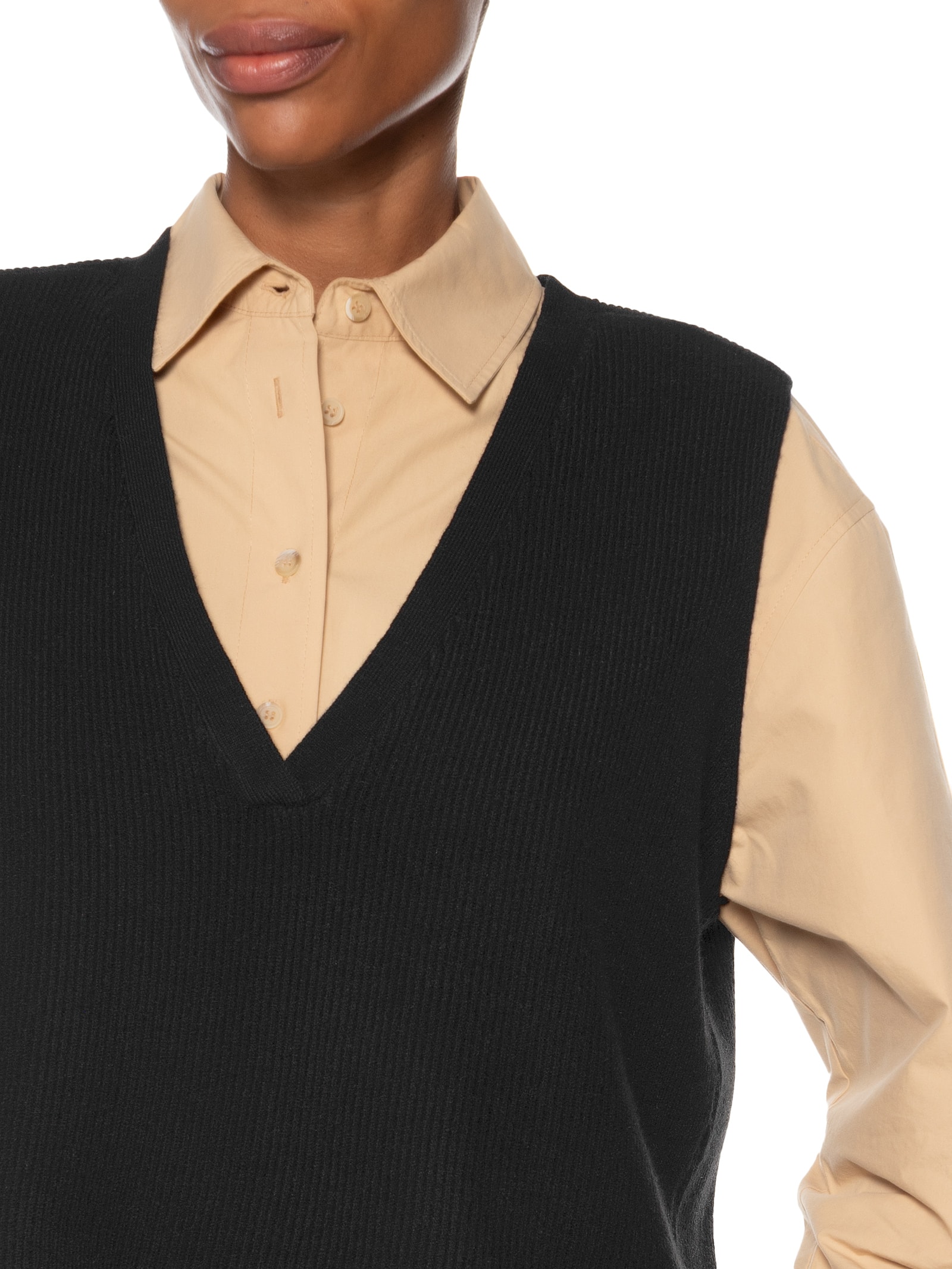 Colete Feminino Decote V Em Tricot Marrom '2Essential
