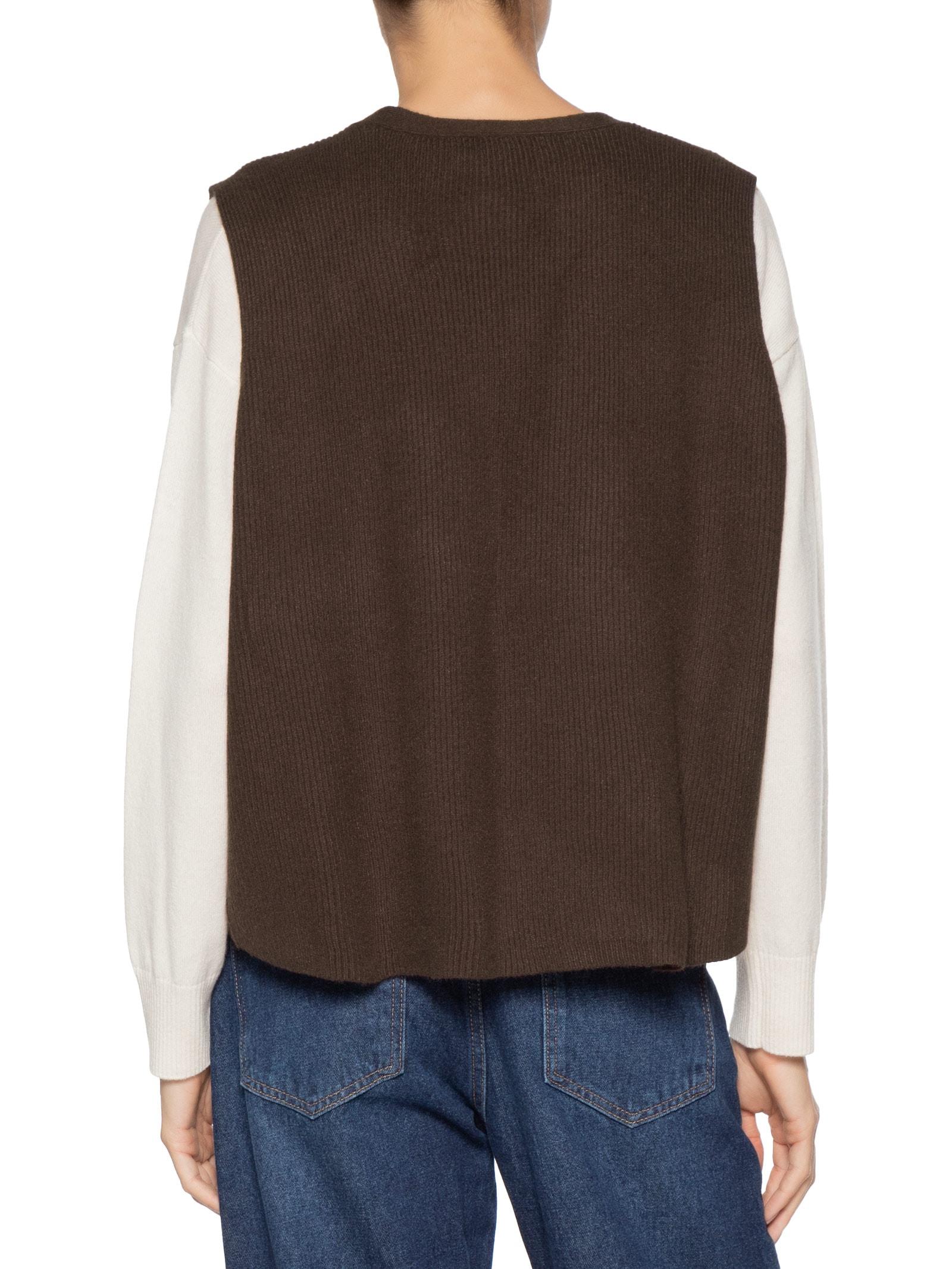 Colete Feminino Decote V Em Tricot Marrom '2Essential