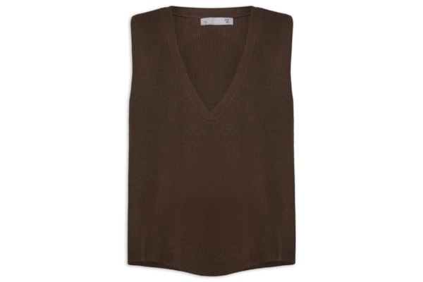 Colete Feminino Decote V Em Tricot - Marrom