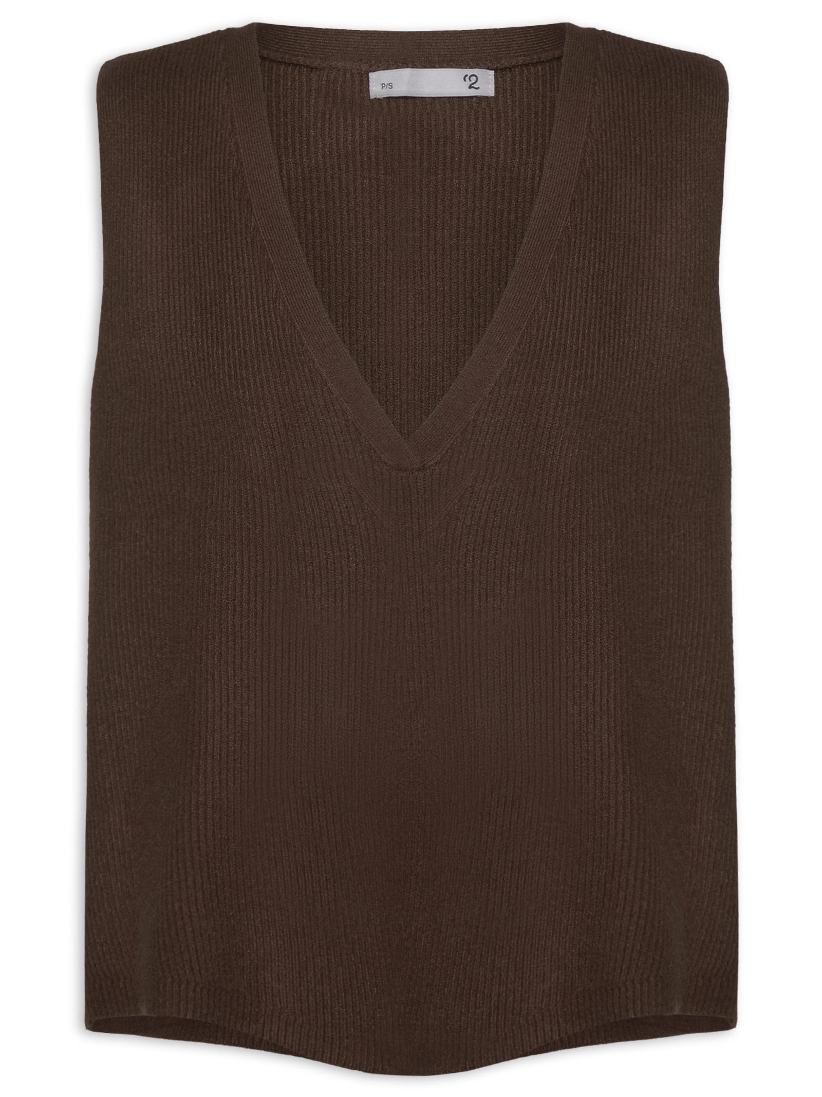Colete Feminino Decote V Em Tricot Marrom '2Essential
