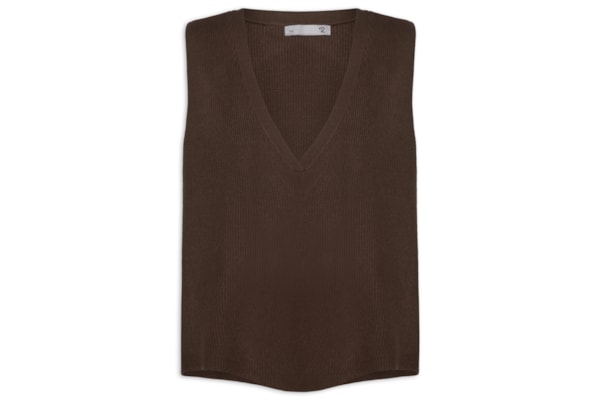 Colete Feminino Decote V Em Tricot - Marrom