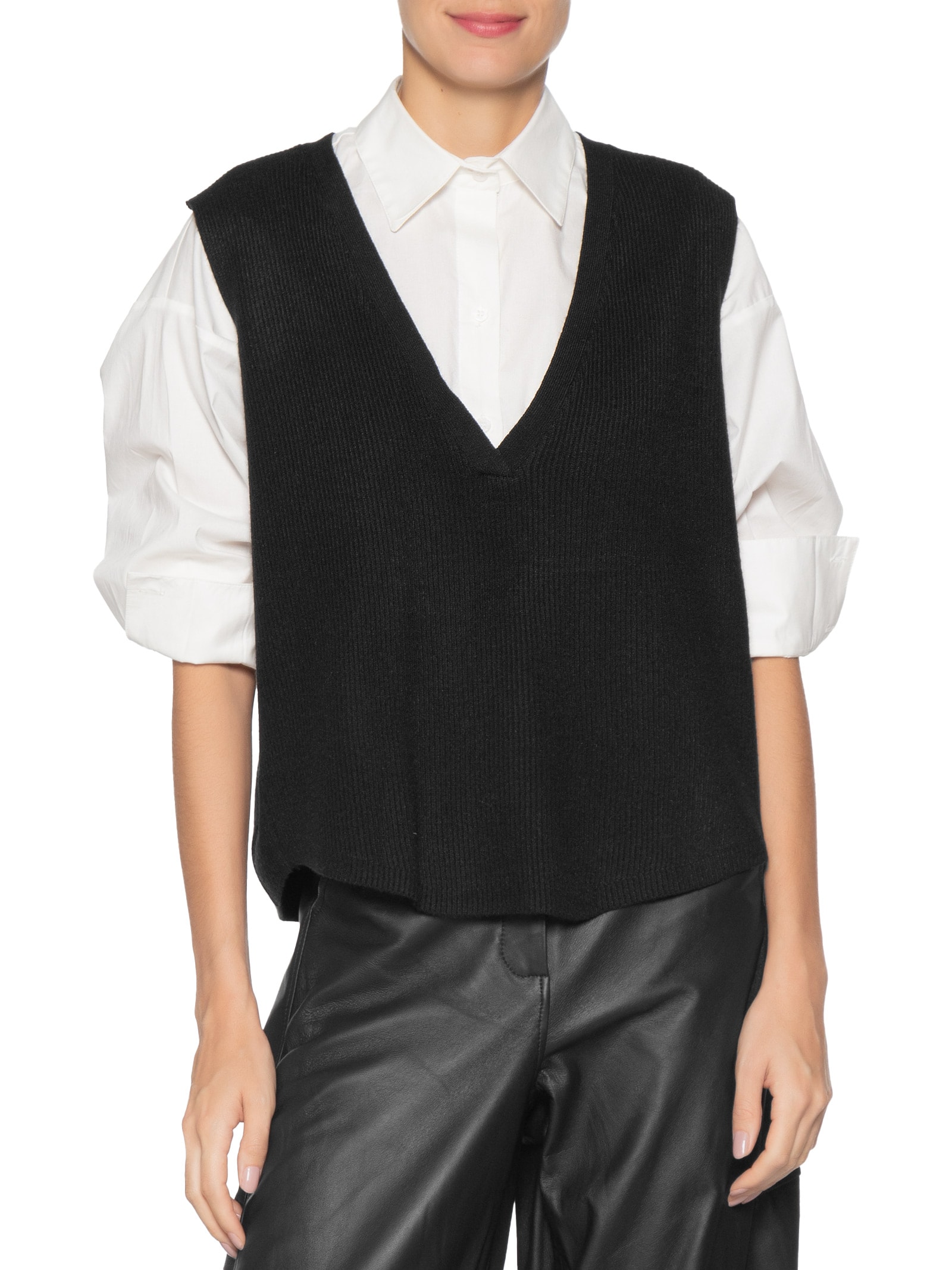 Colete Feminino Decote V Em Tricot Preto '2Essential