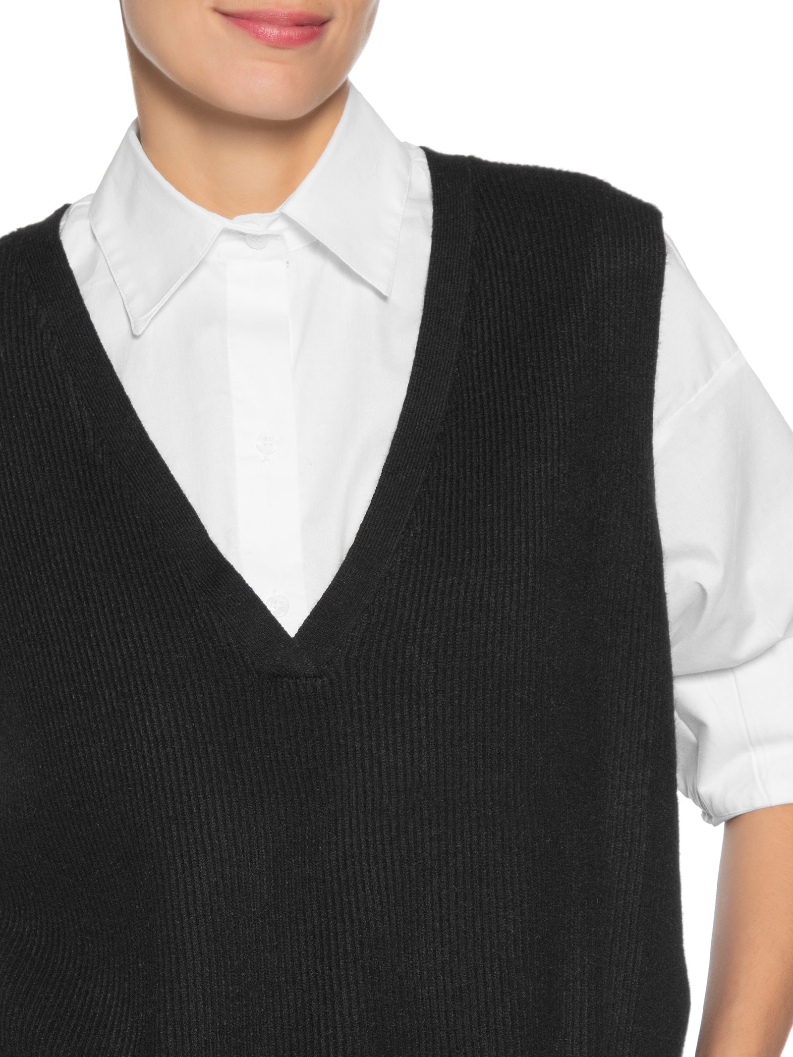 Colete Feminino Decote V Em Tricot Preto '2Essential