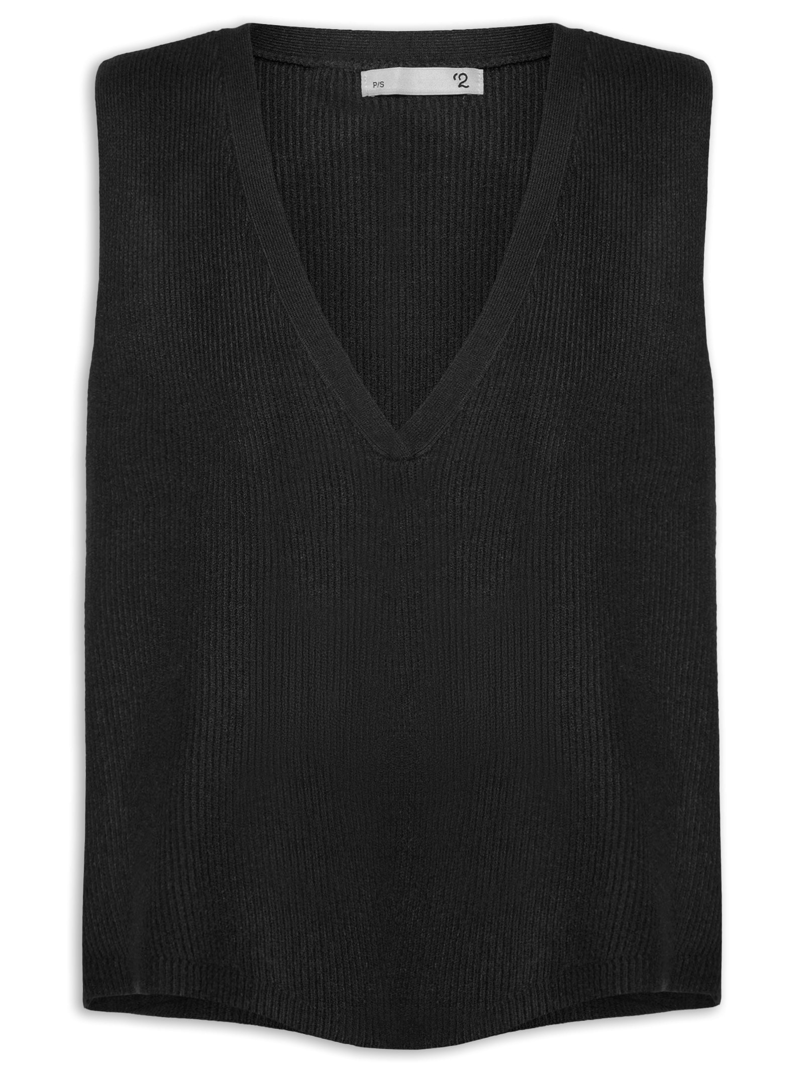 Colete Feminino Decote V Em Tricot Preto '2Essential