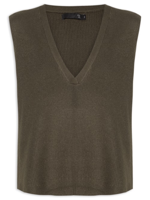 Colete Feminino Decote V Em Tricot – Verde