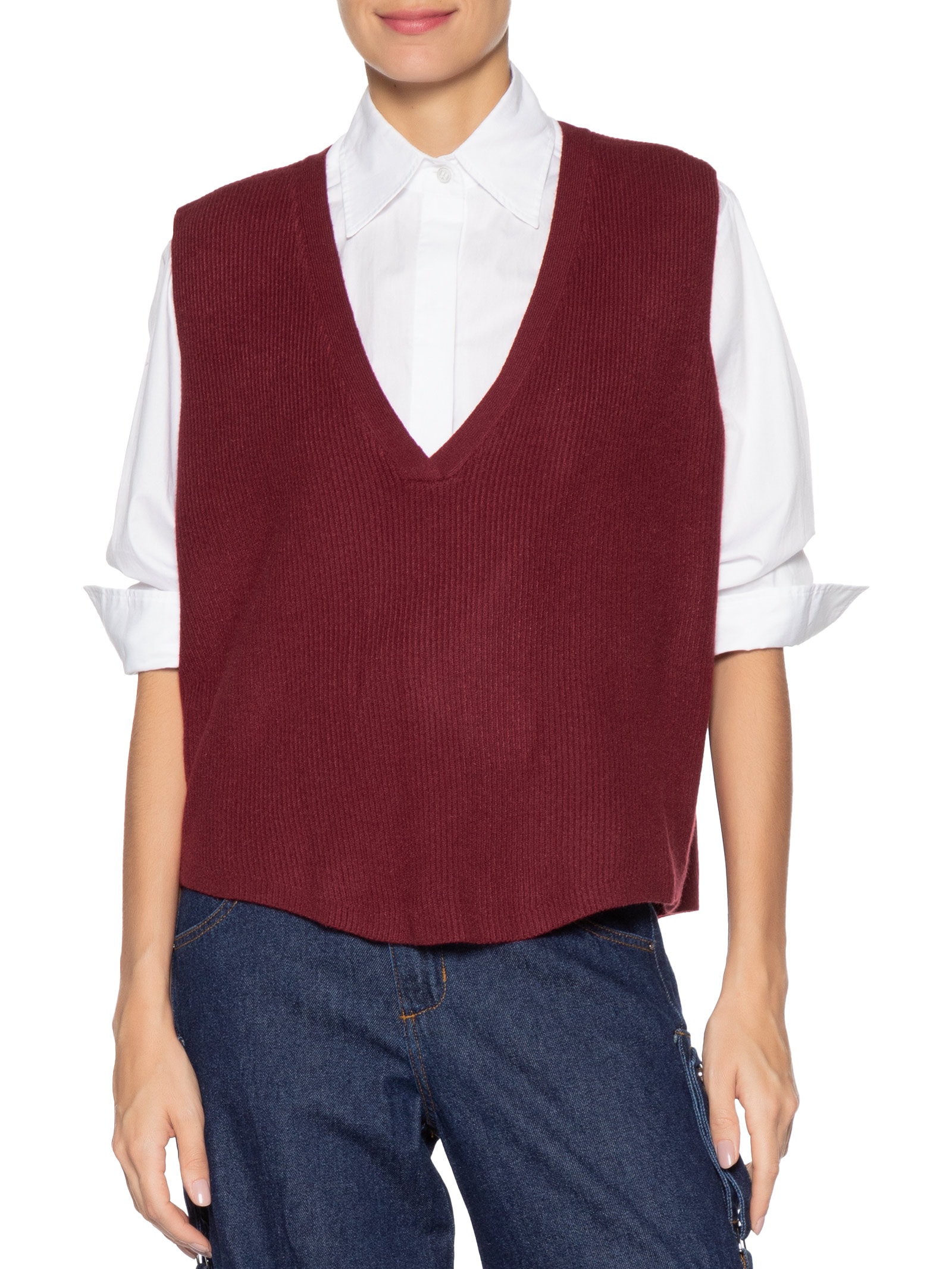 Colete Feminino Decote V Em Tricot Vermelho '2Essential