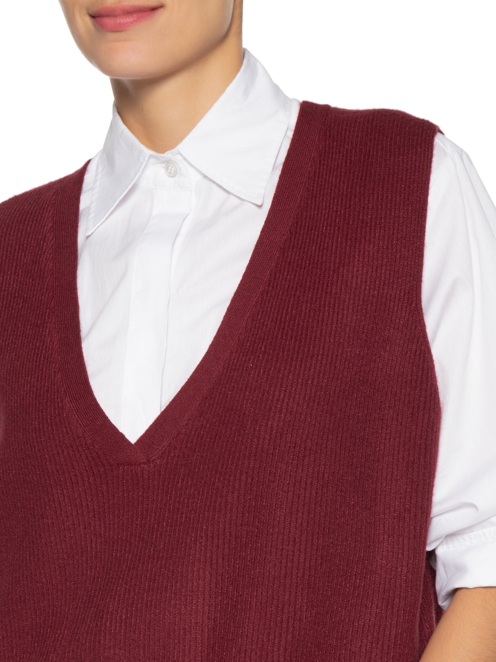 Colete Feminino Decote V Em Tricot Vermelho '2Essential