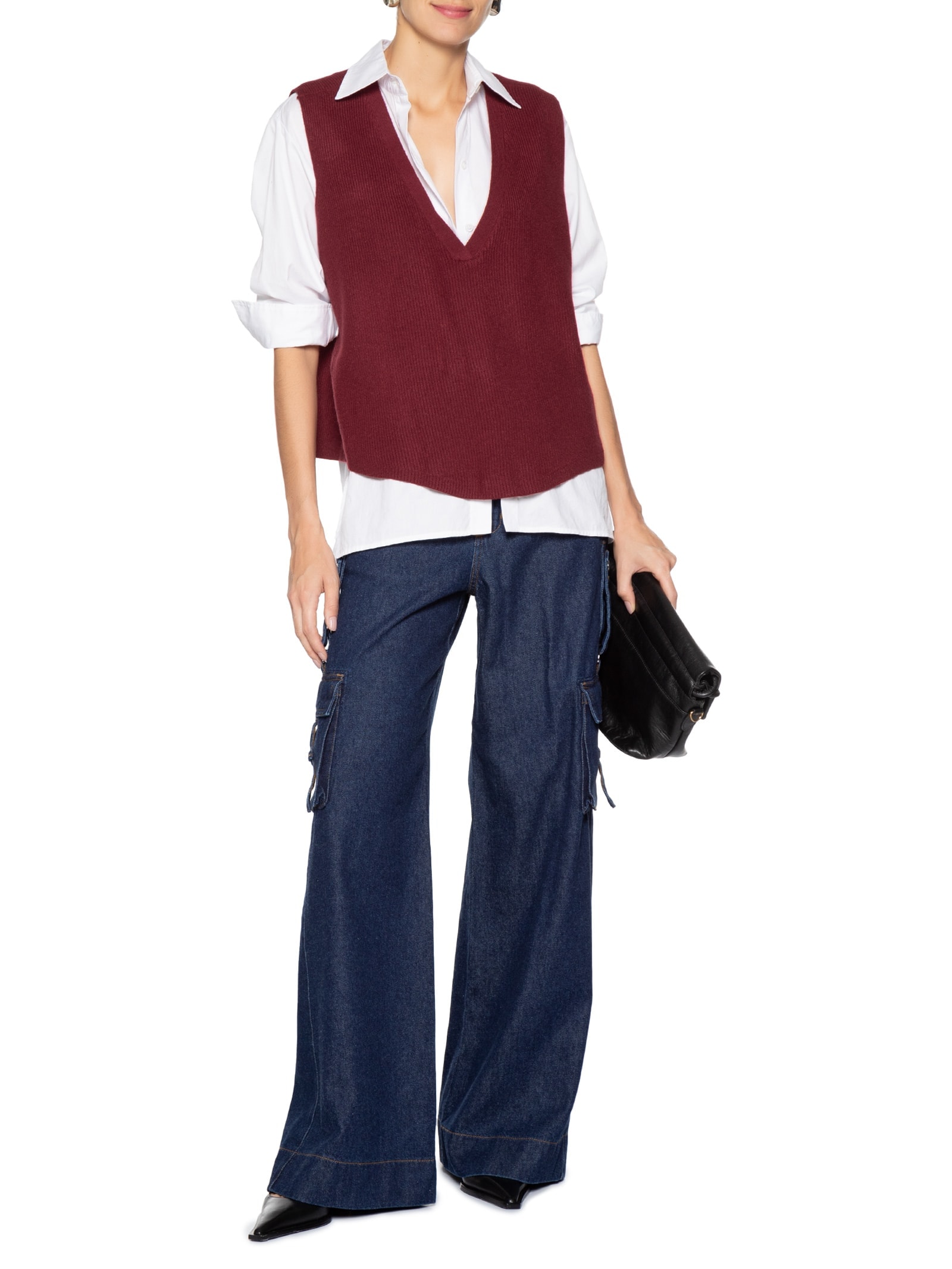 Colete Feminino Decote V Em Tricot Vermelho '2Essential