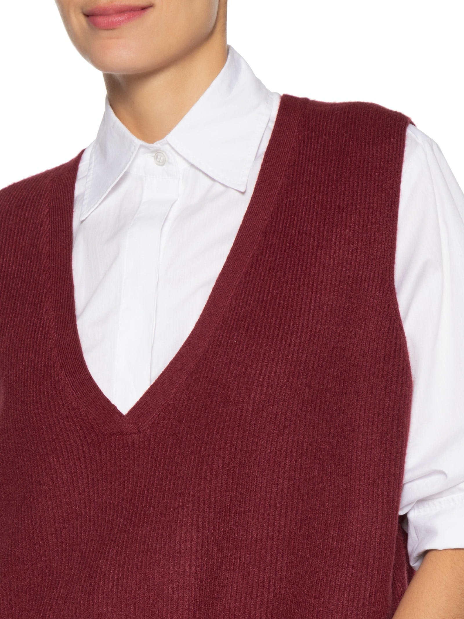 Colete Feminino Decote V Em Tricot Vermelho '2Essential