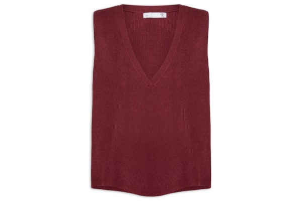 Colete Feminino Decote V Em Tricot - Vermelho