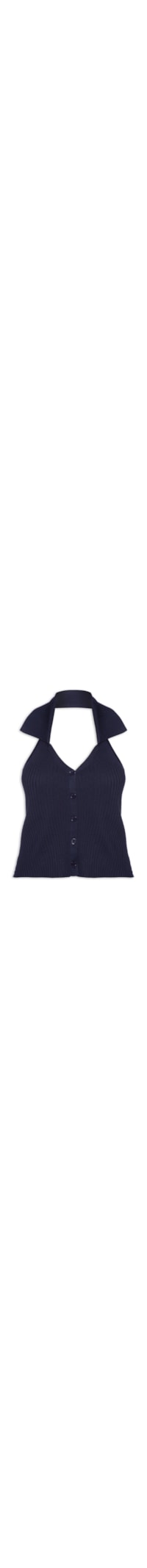 Colete Feminino Em Tricot Gola Polo - Azul