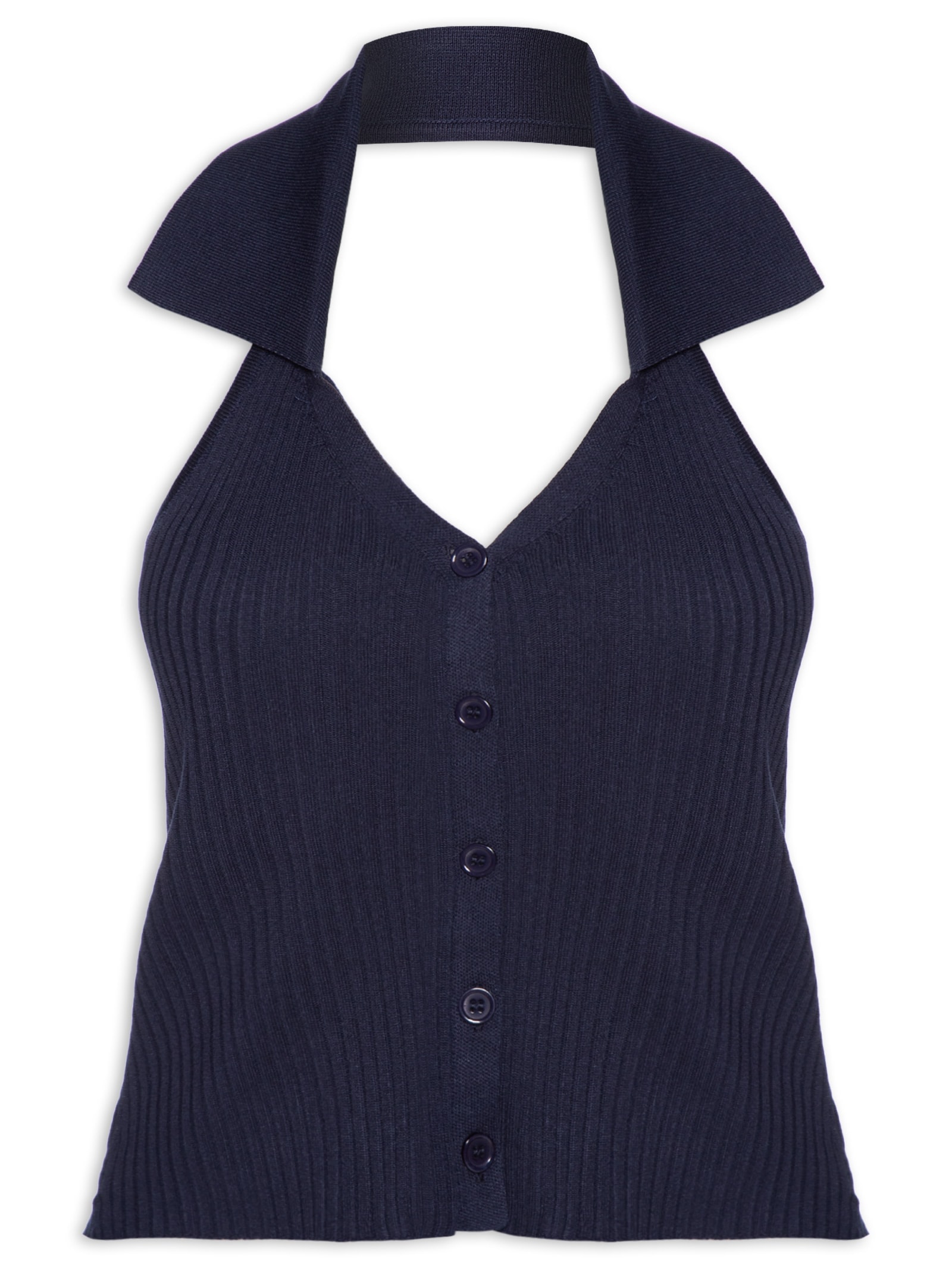 Colete Feminino Em Tricot Gola Polo Azul Basiq