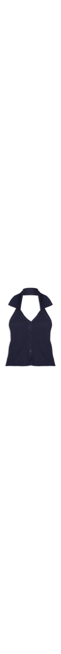 Colete Feminino Em Tricot Gola Polo - Azul