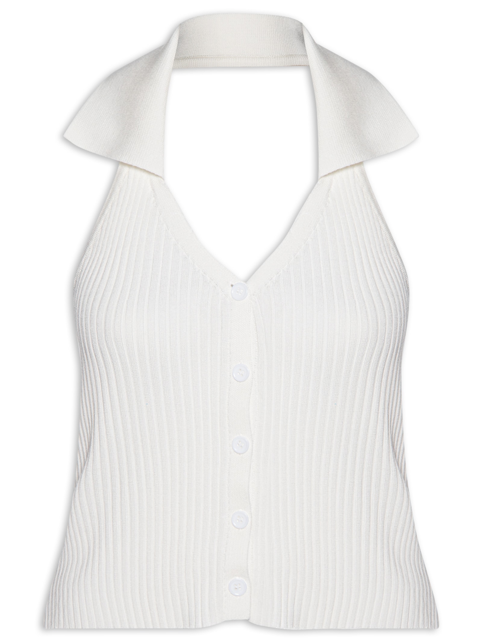 Colete Feminino Em Tricot Gola Polo Branco Basiq