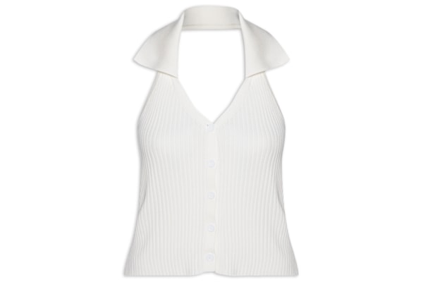Colete Feminino Em Tricot Gola Polo - Branco