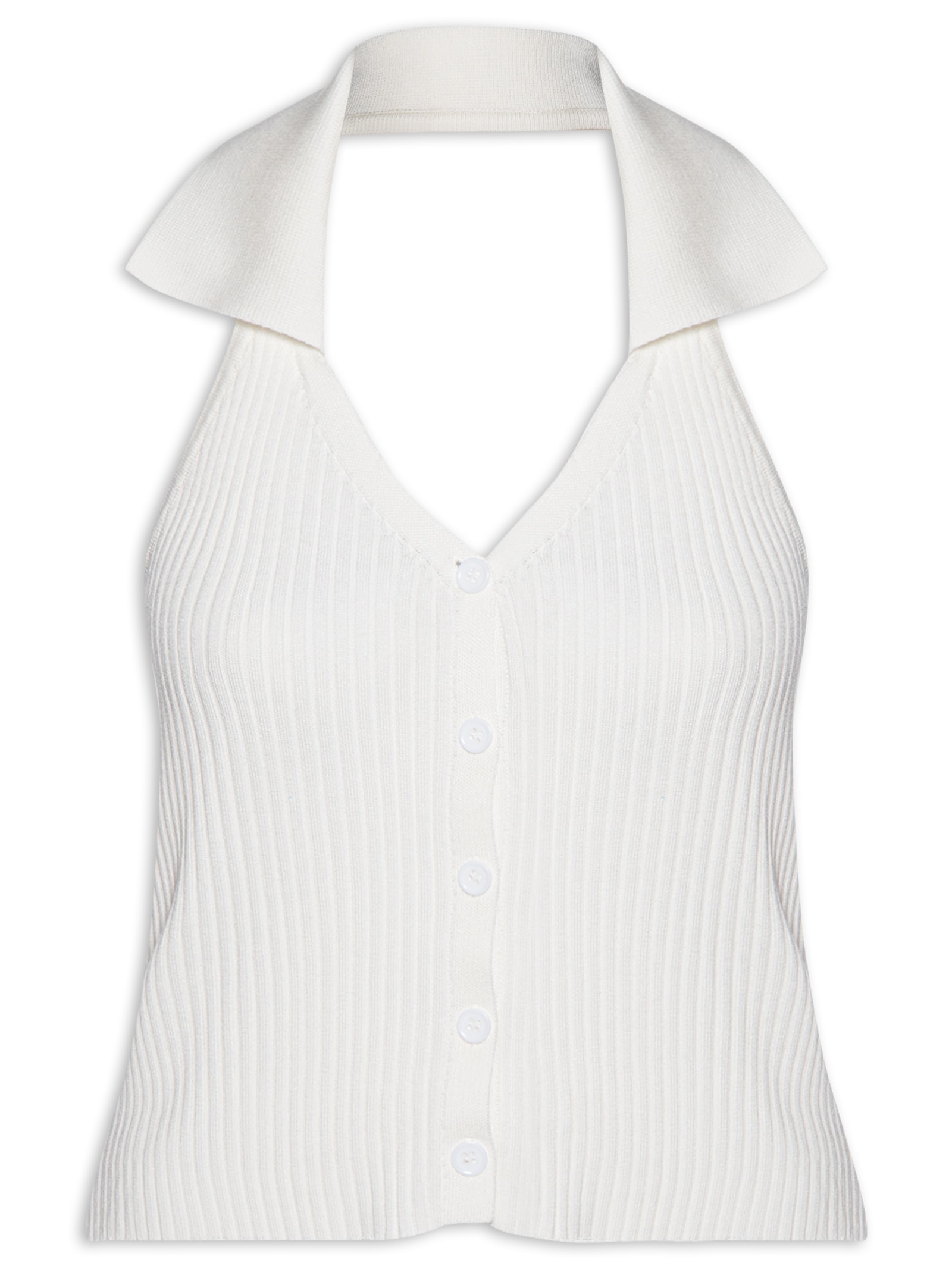 Colete Feminino Em Tricot Gola Polo Branco Basiq