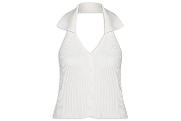 Colete Feminino Em Tricot Gola Polo - Branco