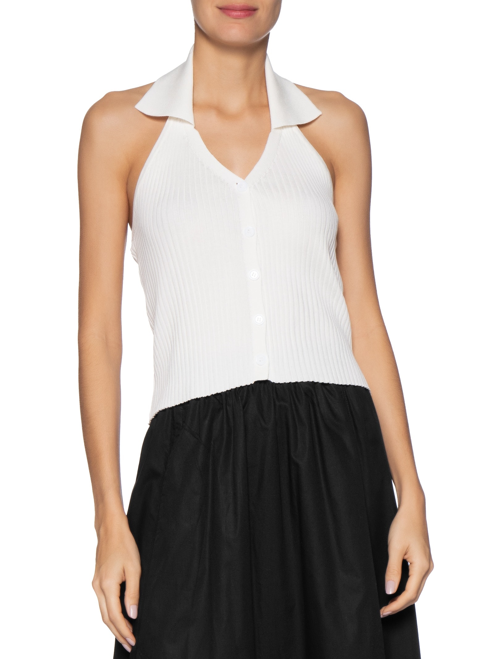 Colete Feminino Em Tricot Gola Polo Branco Basiq