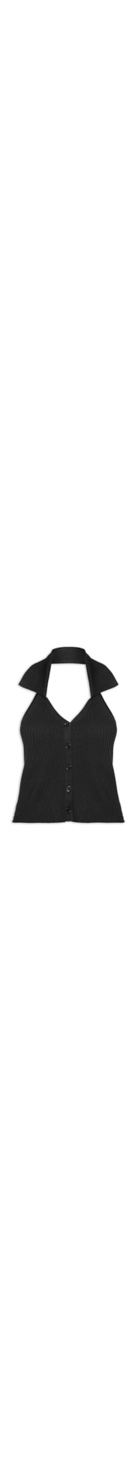 Colete Feminino Em Tricot Gola Polo - Preto