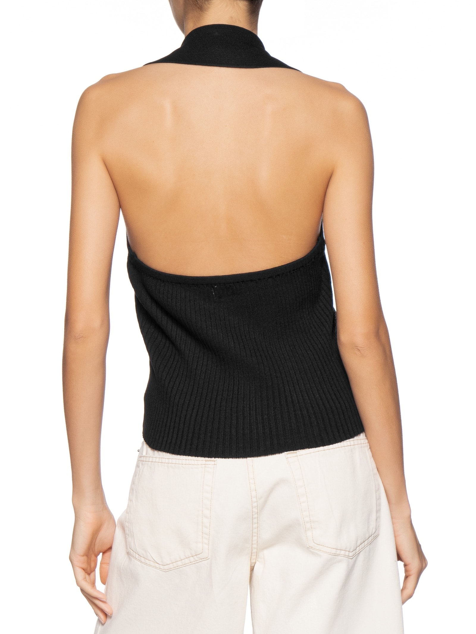 Colete Feminino Em Tricot Gola Polo Preto Basiq