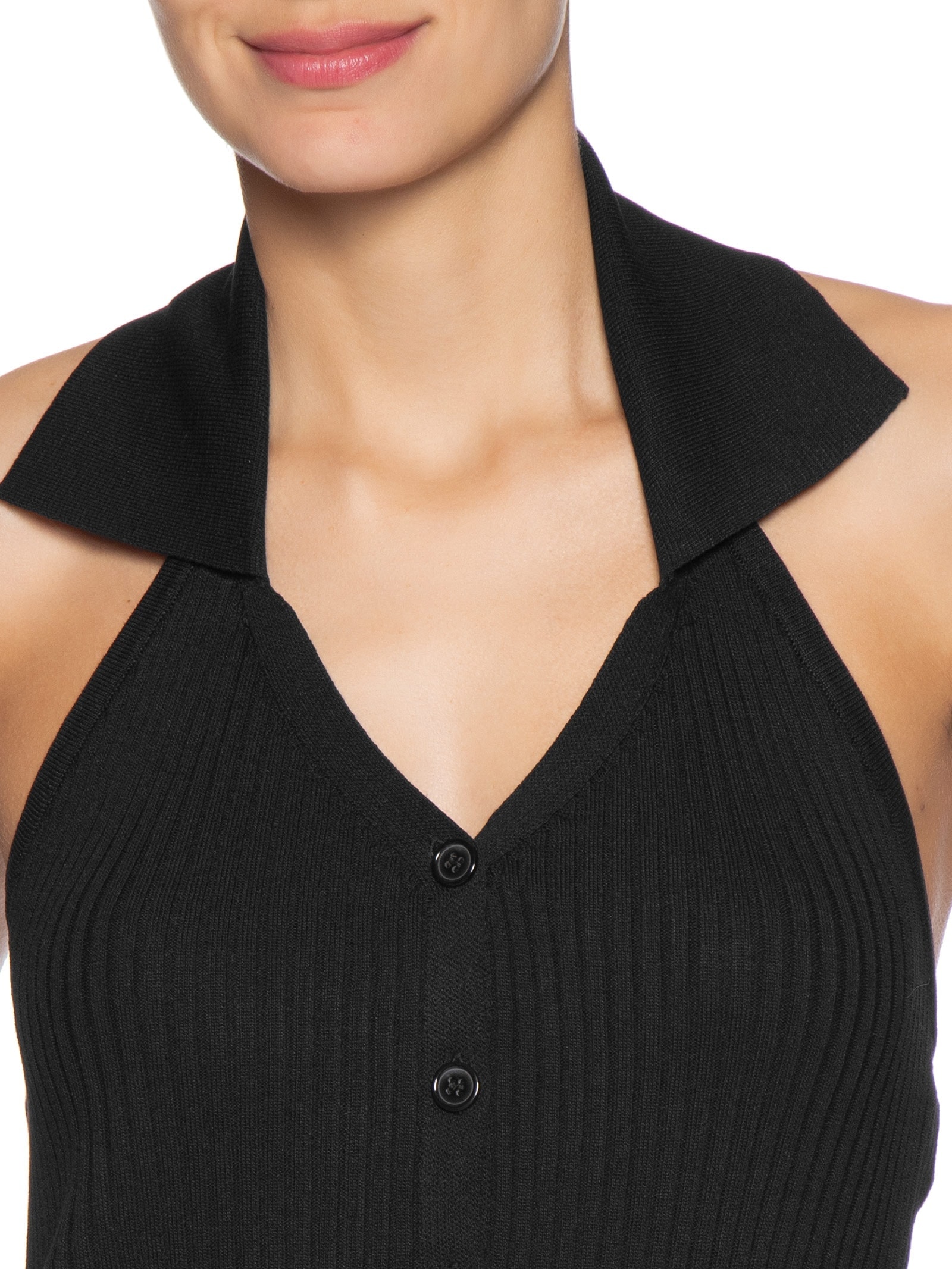 Colete Feminino Em Tricot Gola Polo Preto Basiq
