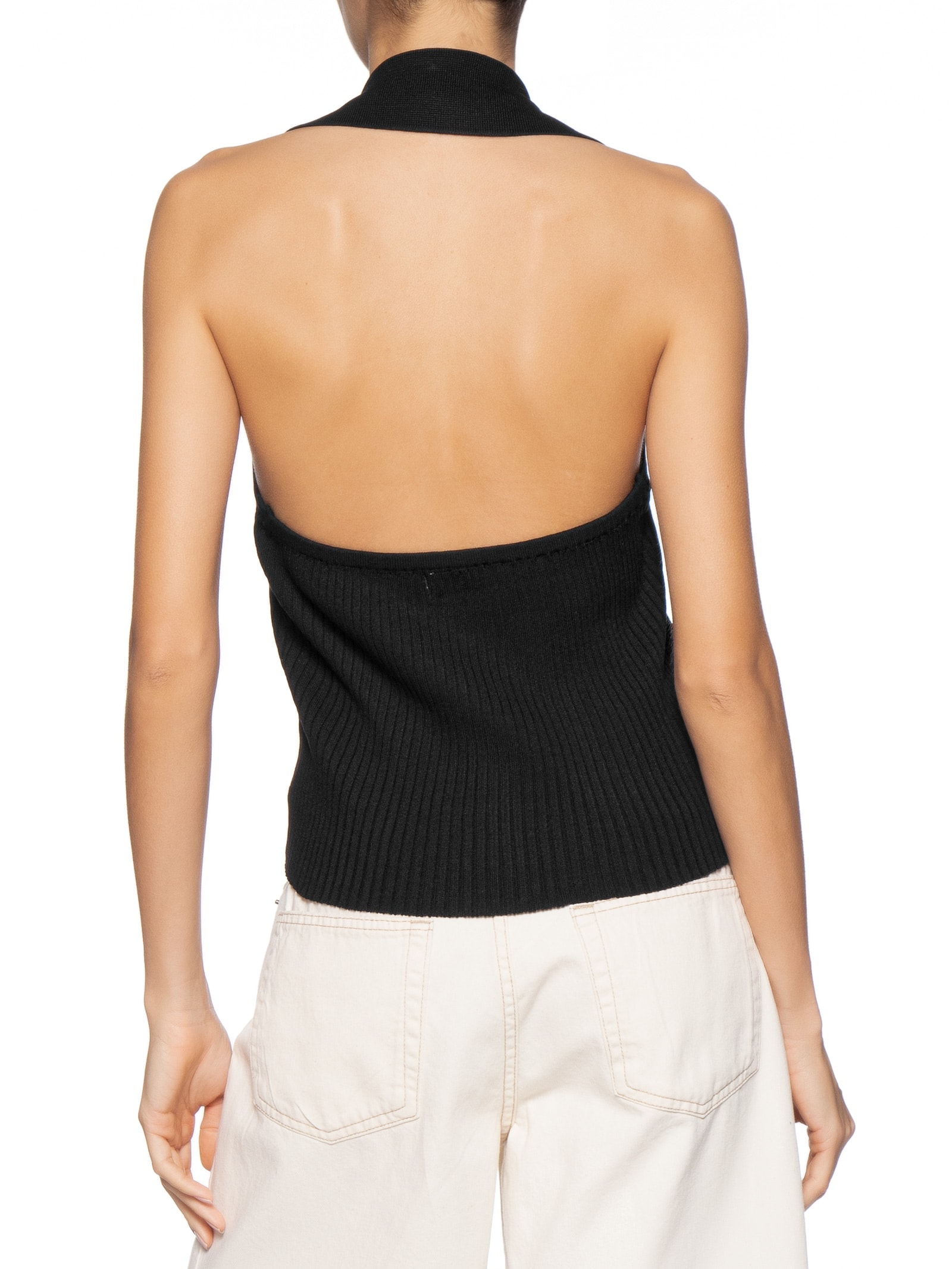 Colete Feminino Em Tricot Gola Polo Preto Basiq