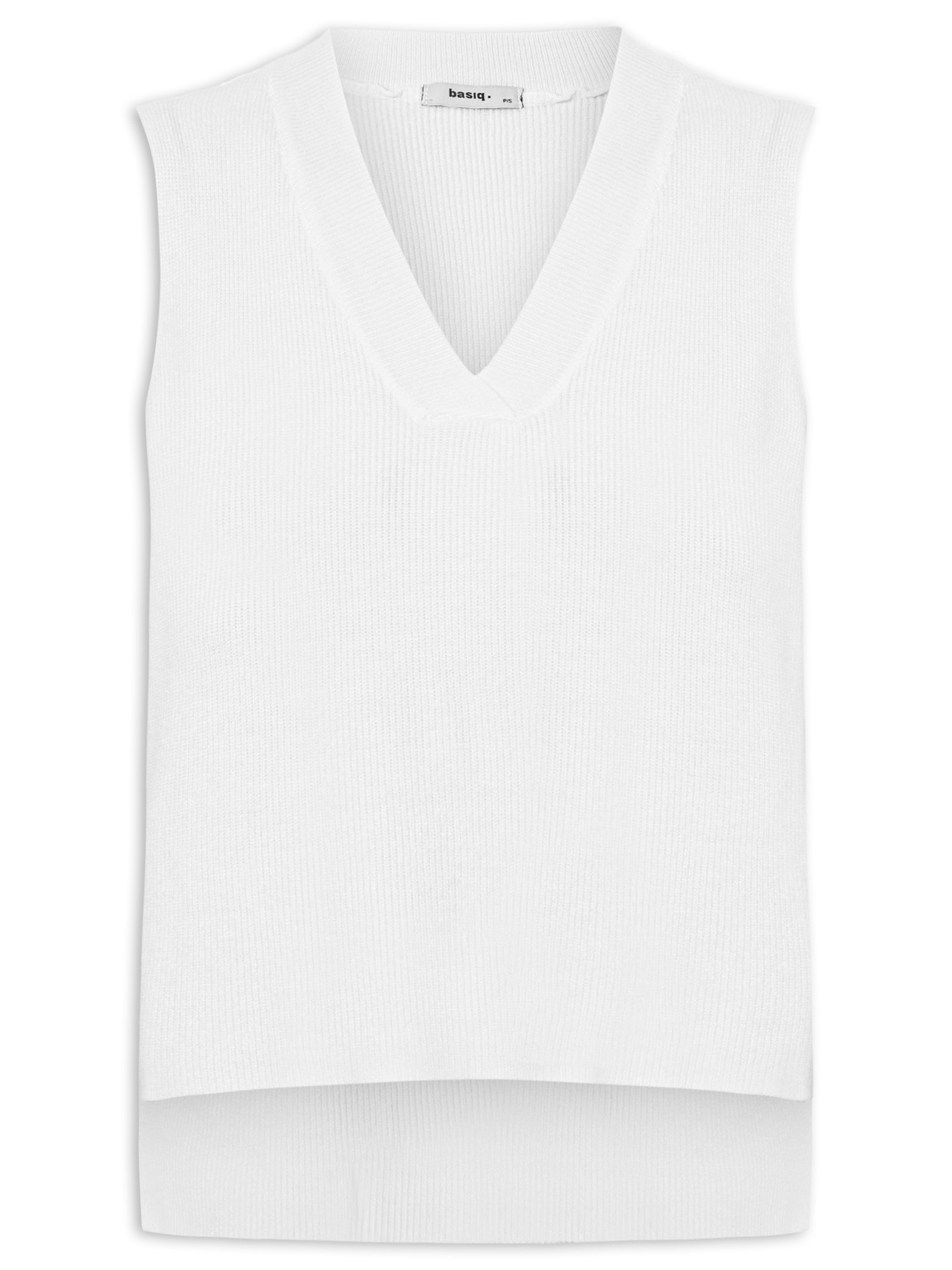 Colete Feminino em Tricot Gola V Branco Basiq