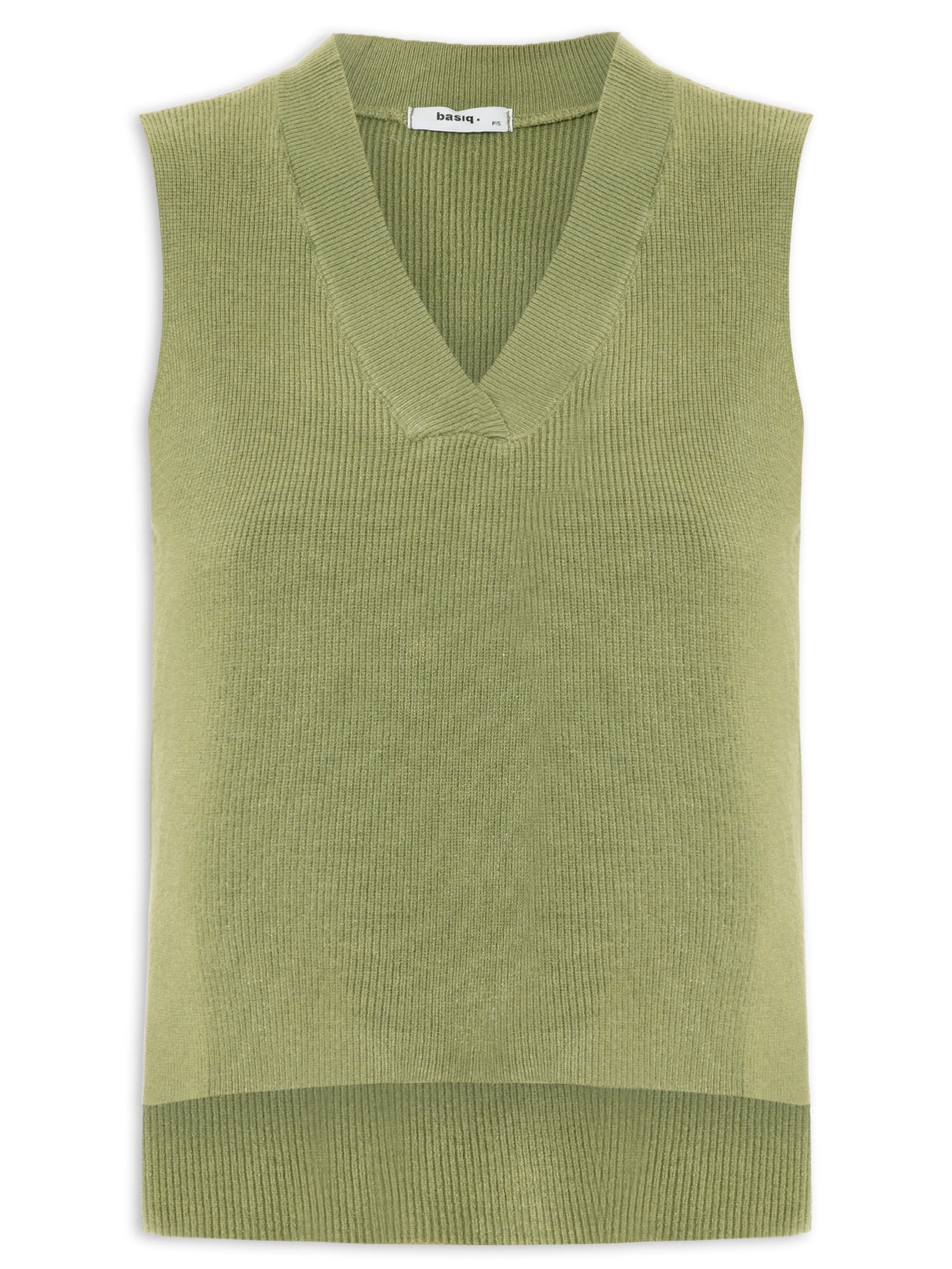 Colete Feminino em Tricot Gola V Verde Basiq